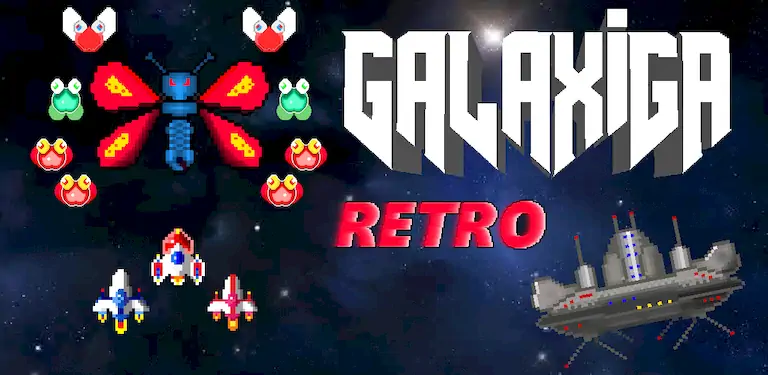 Скачать Galaxiga Retro Arcade Action Взломанная [MOD Всё открыто] APK на Андроид